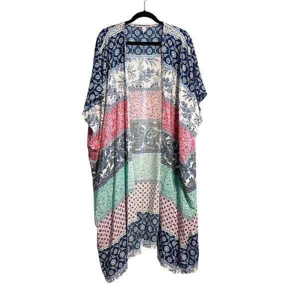 Tigerlily Noelani 100% Silk Longline Kimono Duster Multi-Color Size L - XL - Picture 1 of 13